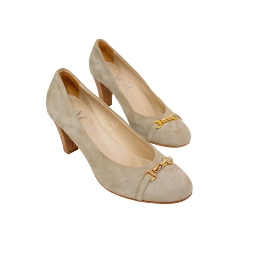 Attilio Giusti Leombruni Heels | AGL Taupe Suede / Gold Tone Pumps— Quiet Luxury